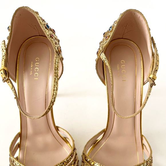 GUCCI || Crystal Tiger Head Gold Stone Embellished Heels Pumps EU 40.5 US 10.5 - Picture 8 of 16